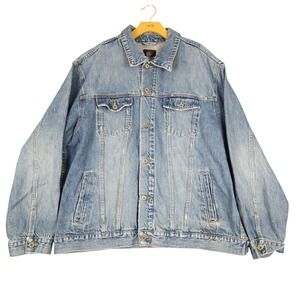 EMERGENCY EXIT Mens XXL Denim Jean Jacket Classic Blue Trucker Style